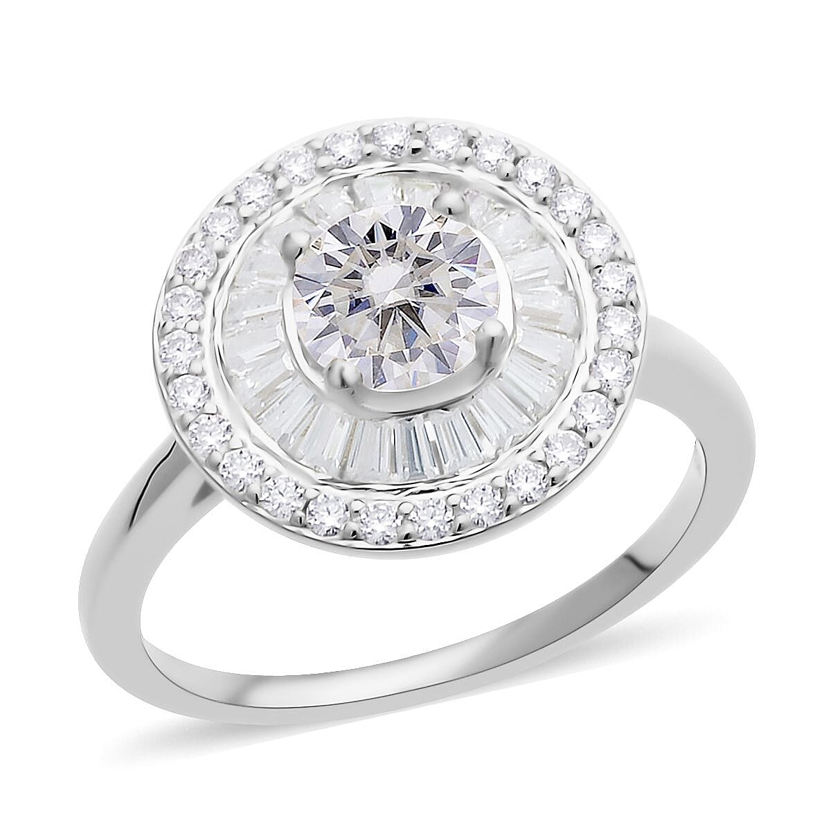 Moissanite Double Halo Ring in Rhodium Over Sterling Silver (Size 5.0) 1.85 ctw image number 0