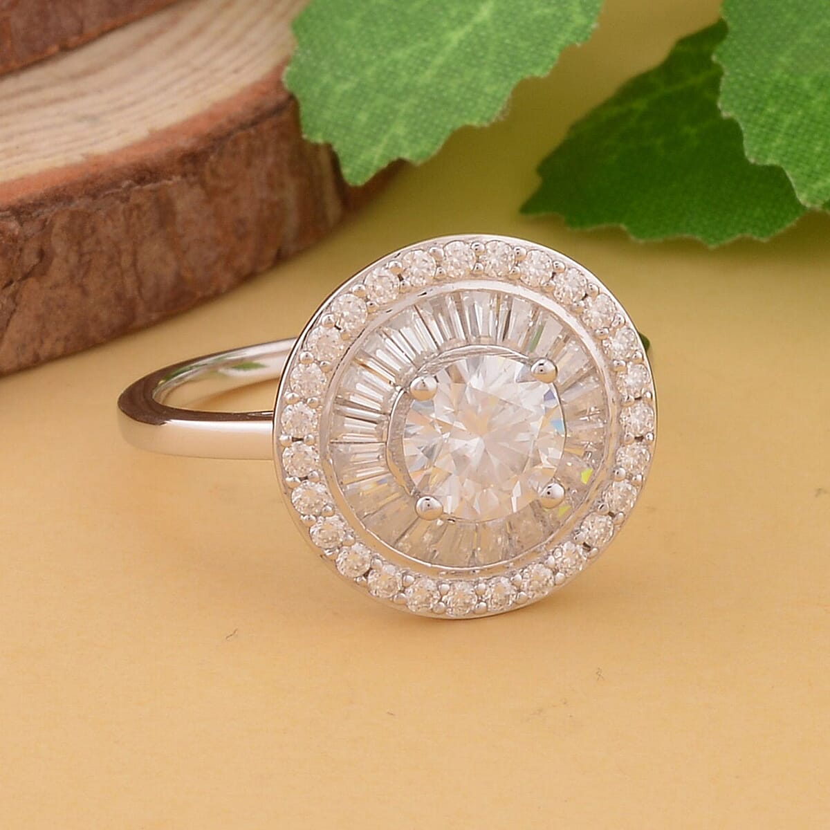 Moissanite Double Halo Ring in Rhodium Over Sterling Silver (Size 5.0) 1.85 ctw image number 1