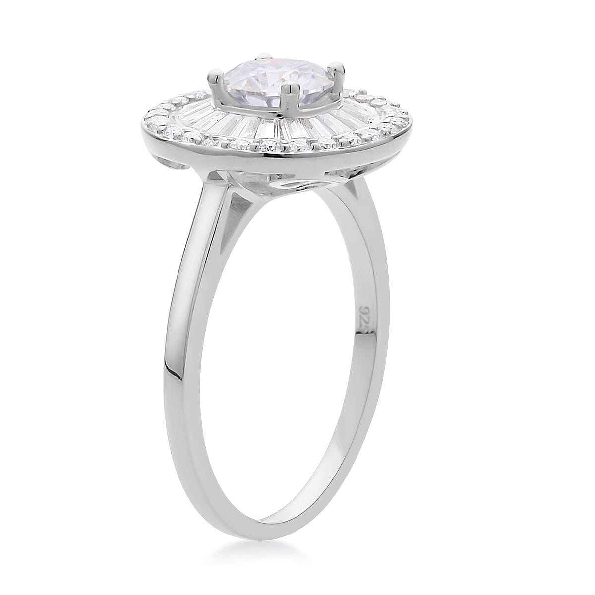 Moissanite Double Halo Ring in Rhodium Over Sterling Silver (Size 5.0) 1.85 ctw image number 3