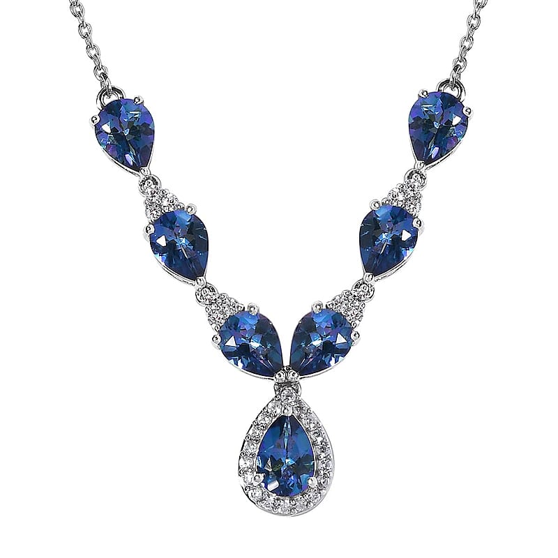 Brazilian Blue Petalite and White Zircon Necklace 18-20 Inches in Platinum Over Sterling Silver 6.50 ctw