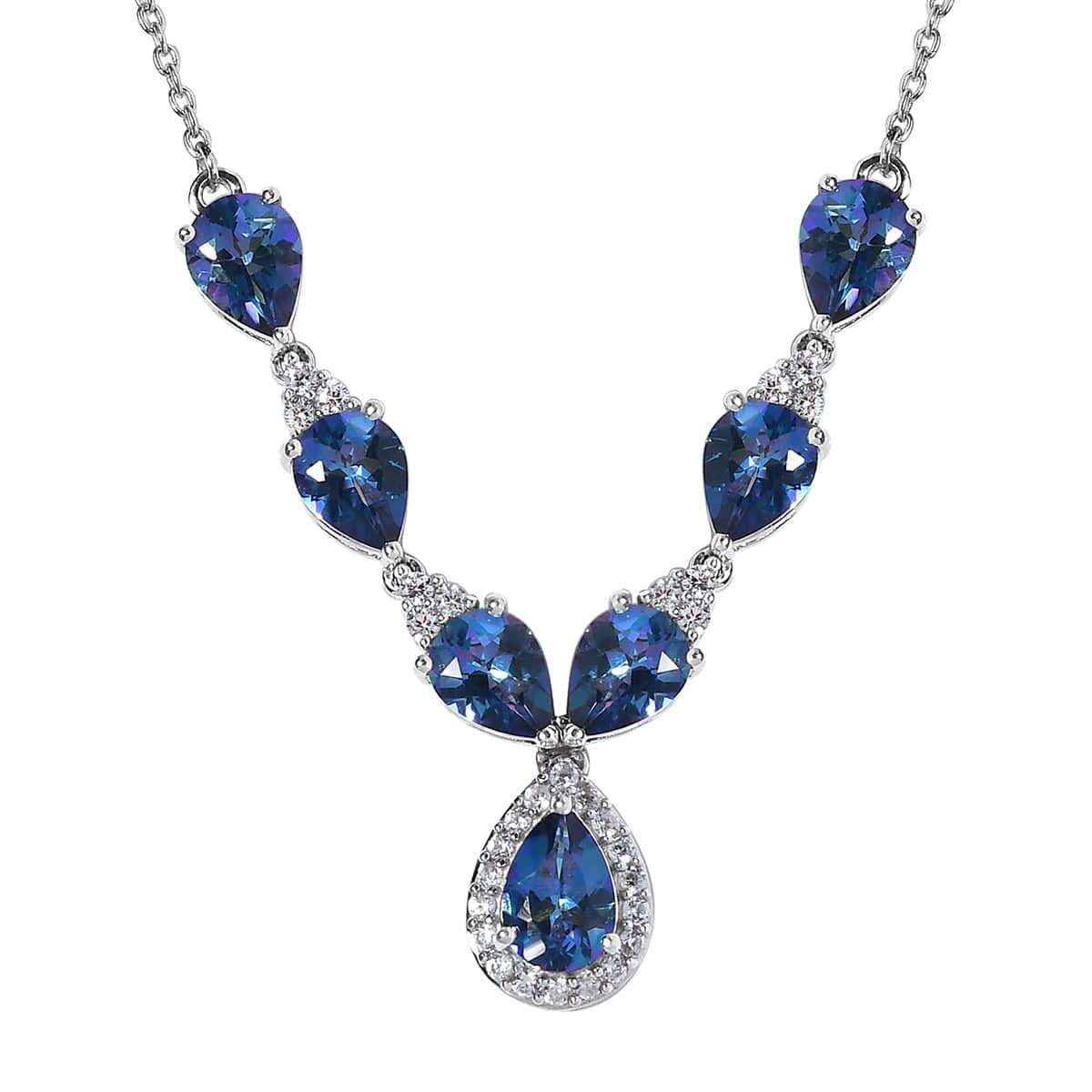 Brazilian Blue Petalite and White Zircon Necklace 18-20 Inches in Platinum Over Sterling Silver 6.50 ctw image number 0