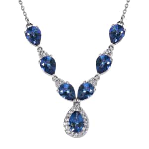 Brazilian Blue Petalite and White Zircon Necklace 18-20 Inches in Platinum Over Sterling Silver 6.50 ctw