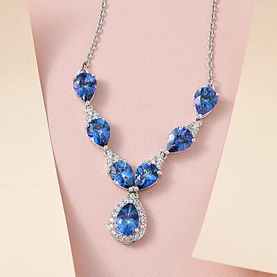 Brazilian Blue Petalite and White Zircon Necklace 18-20 Inches in Platinum Over Sterling Silver 6.50 ctw