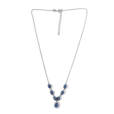 Brazilian Blue Petalite and White Zircon Necklace 18-20 Inches in Platinum Over Sterling Silver 6.50 ctw