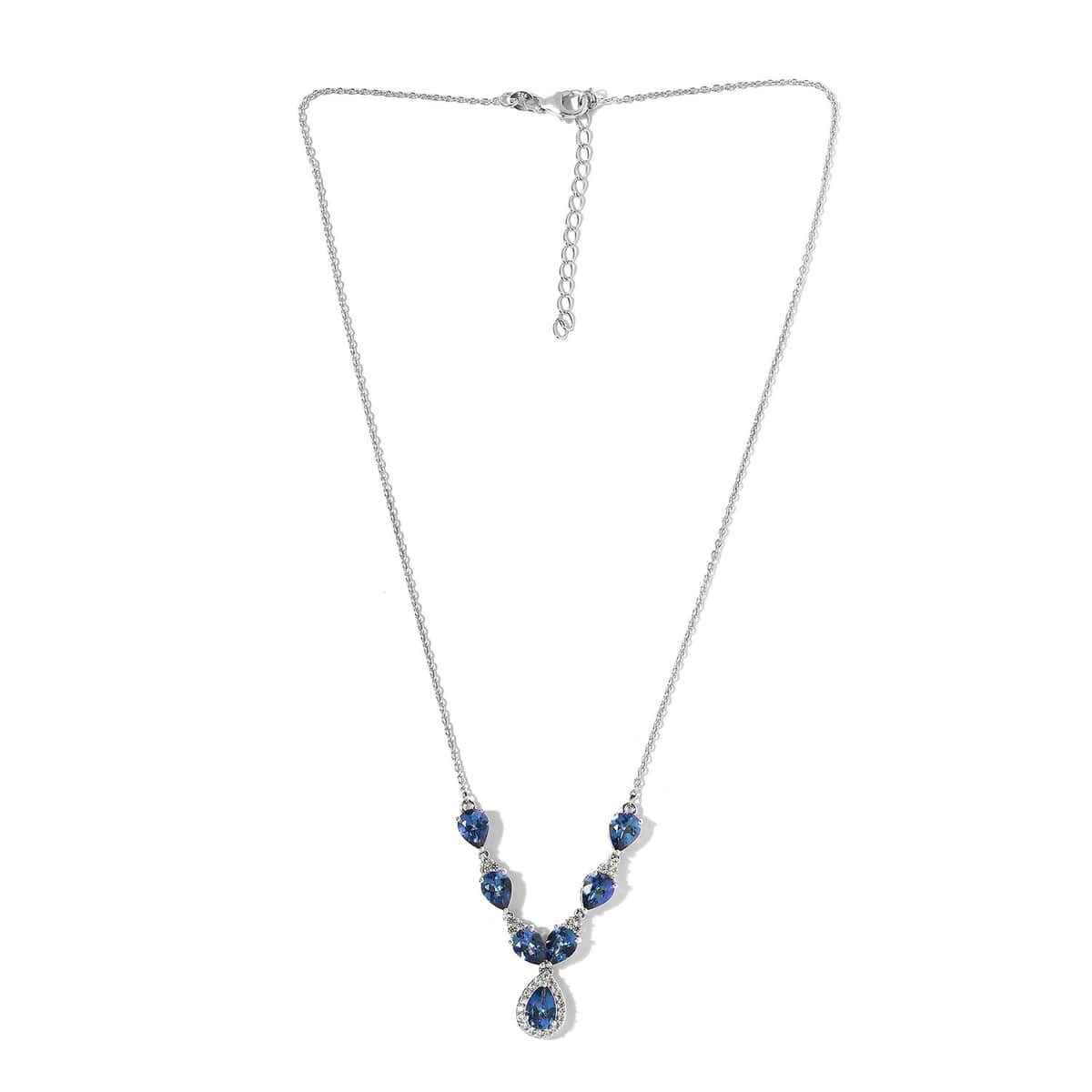 Brazilian Blue Petalite and White Zircon Necklace 18-20 Inches in Platinum Over Sterling Silver 6.50 ctw image number 3