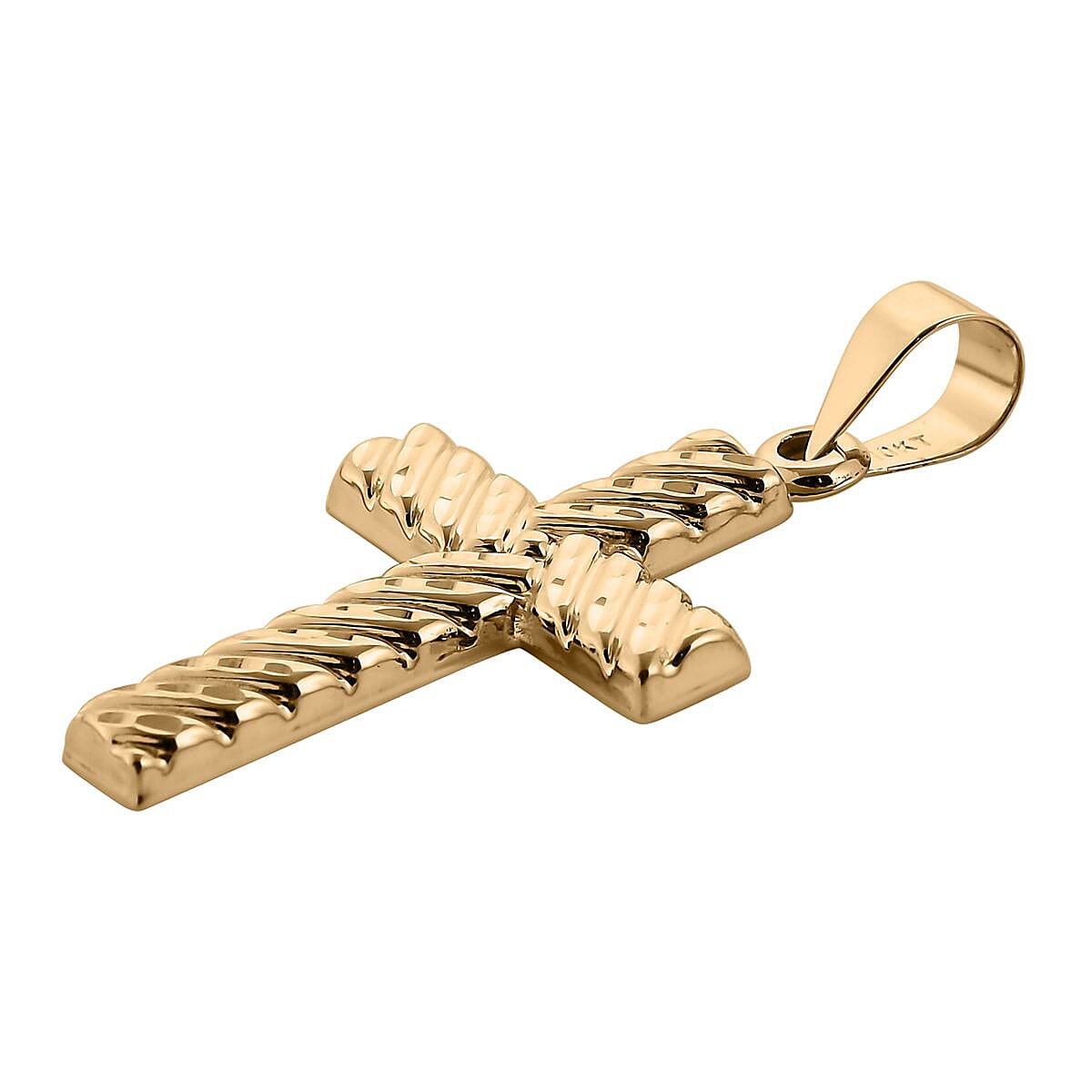 10K Yellow Gold Diamond-Cut Cross Pendant 1.3 g image number 3