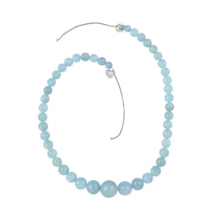 Aquamarine Beaded Necklace, Beads Necklace, Princess Length Necklace, Sterling Silver Necklace, Magnetic Clasp Necklace, Blue Necklace For Women 328.50 ctw