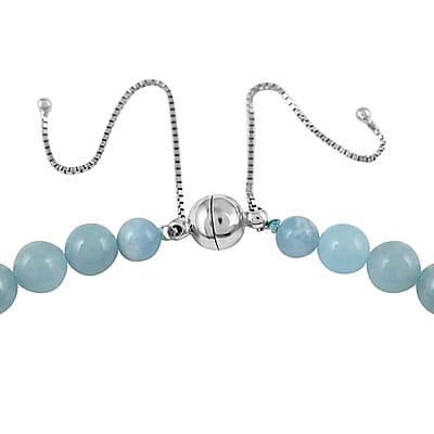 Aquamarine Beaded Necklace, Beads Necklace, Princess Length Necklace, Sterling Silver Necklace, Magnetic Clasp Necklace, Blue Necklace For Women 328.50 ctw