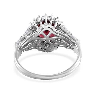 Mozambique Garnet and Moissanite Halo Ring in Platinum Over Sterling Silver (Size 10.0) 3.35 ctw