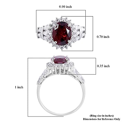 Mozambique Garnet and Moissanite Halo Ring in Platinum Over Sterling Silver (Size 10.0) 3.35 ctw