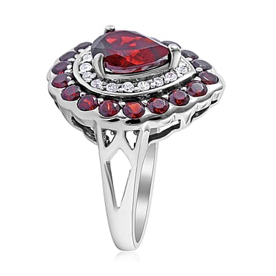 Mozambique Garnet and Natural White Zircon Double Halo Ring in Platinum Over Sterling Silver (Size 10.0) 3.35 ctw