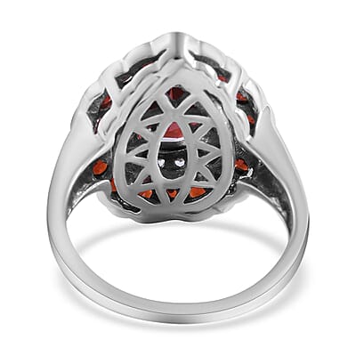 Mozambique Garnet and Natural White Zircon Double Halo Ring in Platinum Over Sterling Silver (Size 10.0) 3.35 ctw
