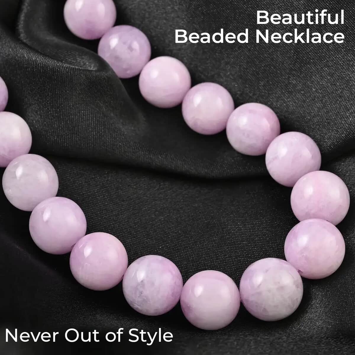 Kunzite Bead Necklace in Sterling Silver, Beaded Silver Necklace, Weddings Gifts For Her (18-22 Inches) 468.00 ctw image number 1