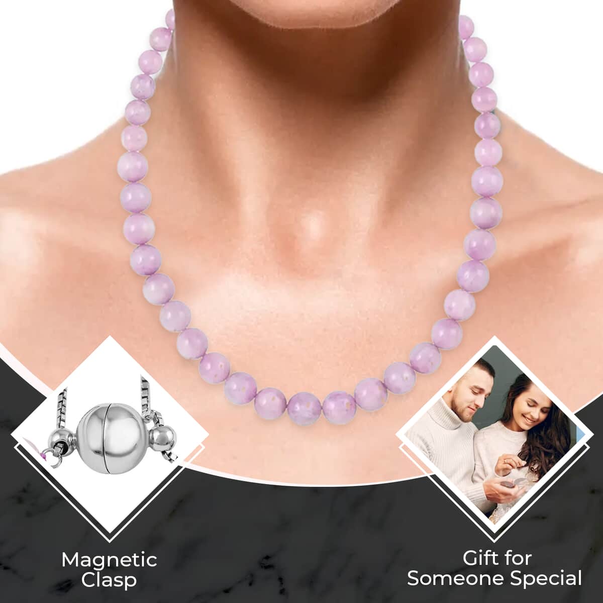 Kunzite Bead Necklace in Sterling Silver, Beaded Silver Necklace, Weddings Gifts For Her (18-22 Inches) 468.00 ctw image number 2