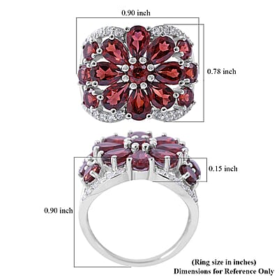 Mozambique Garnet and White Zircon Floral Ring in Platinum Over Sterling Silver (Size 10.0) 5.90 ctw