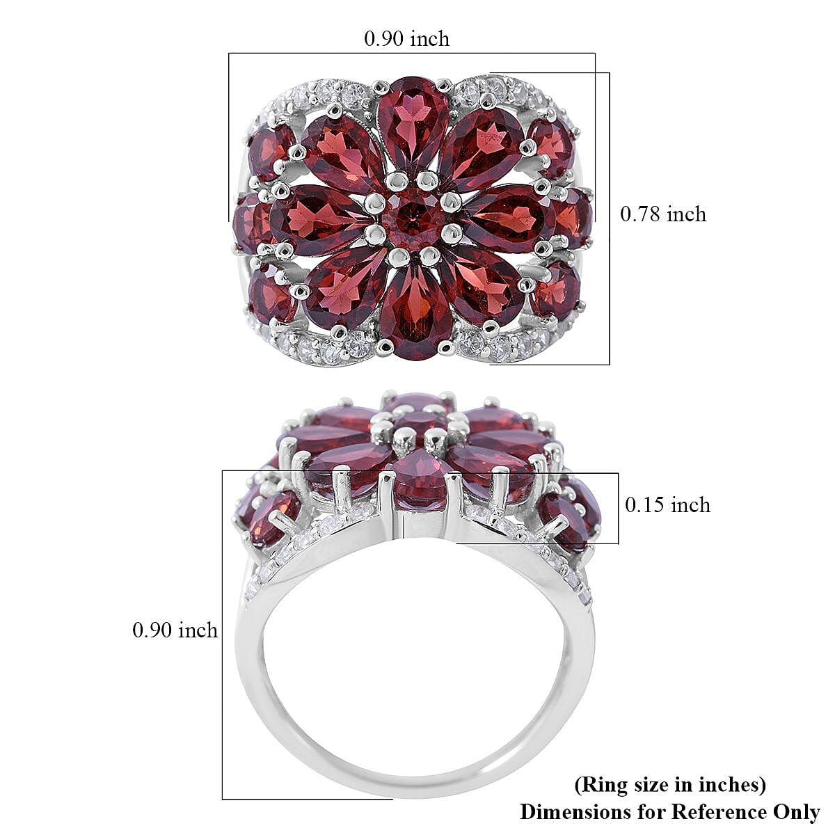 Mozambique Garnet and White Zircon Floral Ring in Platinum Over Sterling Silver (Size 7.0) 5.90 ctw image number 5