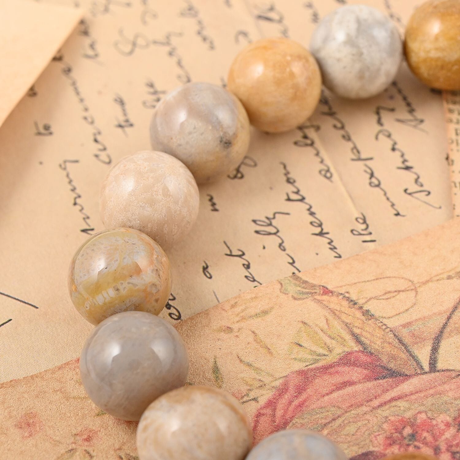 Multi Color Fossil Coral Beaded Stretch Bracelet 180.00 ctw