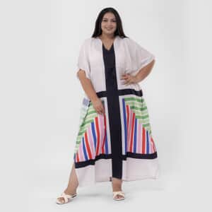 Tamsy Multi Color Square Printed Long Kaftan With Pocket - One Size Fits Most