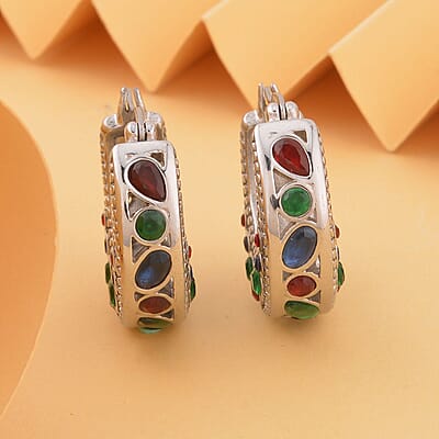 Multi Color Austrian Crystal Hoop Earrings in Stainless Steel , Tarnish-Free, Waterproof, Sweat Proof Jewelry