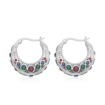 Multi Color Austrian Crystal Hoop Earrings in Stainless Steel , Tarnish-Free, Waterproof, Sweat Proof Jewelry