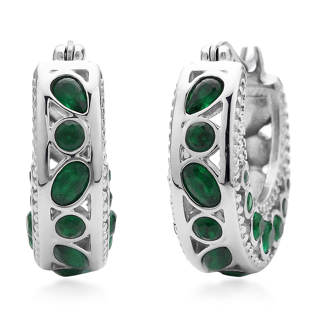 Green Color Austrian Crystal Hoop Earrings in Stainless Steel , Tarnish-Free, Waterproof, Sweat Proof Jewelry image number 0