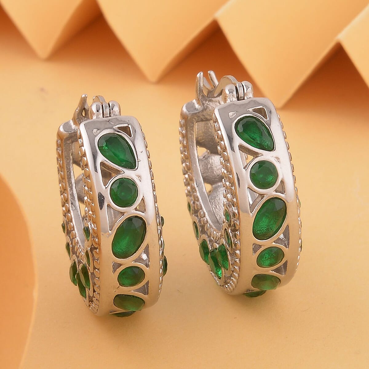 Green Color Austrian Crystal Hoop Earrings in Stainless Steel , Tarnish-Free, Waterproof, Sweat Proof Jewelry image number 1