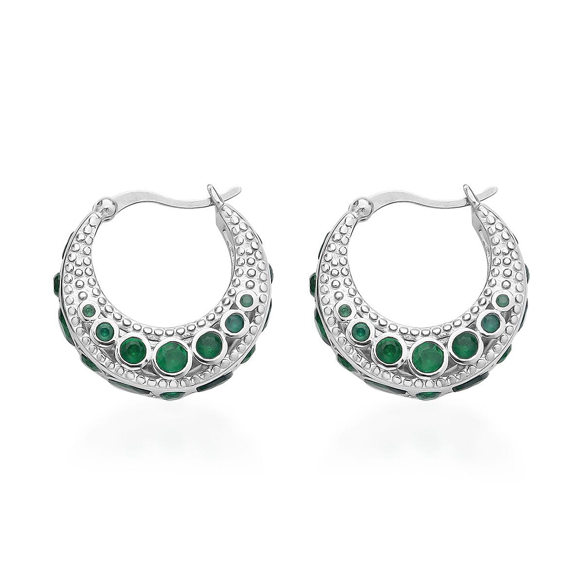 Green Color Austrian Crystal Hoop Earrings in Stainless Steel , Tarnish-Free, Waterproof, Sweat Proof Jewelry image number 3