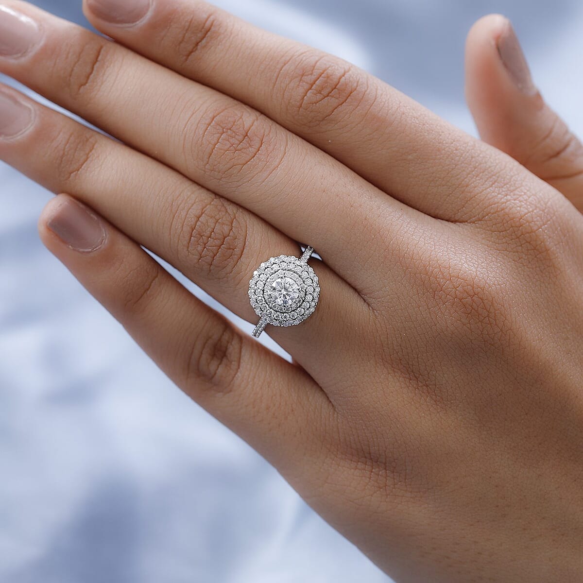 Moissanite Cocktail Ring in Platinum Over Sterling Silver 1.15 ctw (Delivery in 5-7 Business Days) image number 2