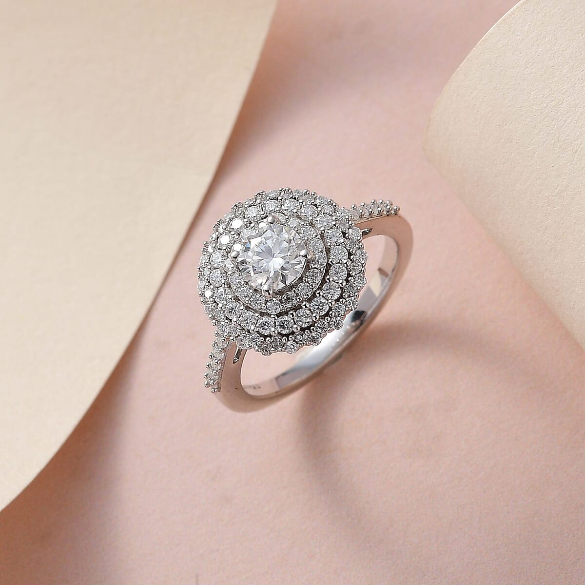 Moissanite Cocktail Ring in Platinum Over Sterling Silver (Size 8.0) 1.00 ctw image number 1