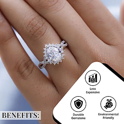 Moissanite Infinity Ring, Platinum Over Sterling Silver Ring, Moissanite Ring, Sunburst Ring 2.35 ctw