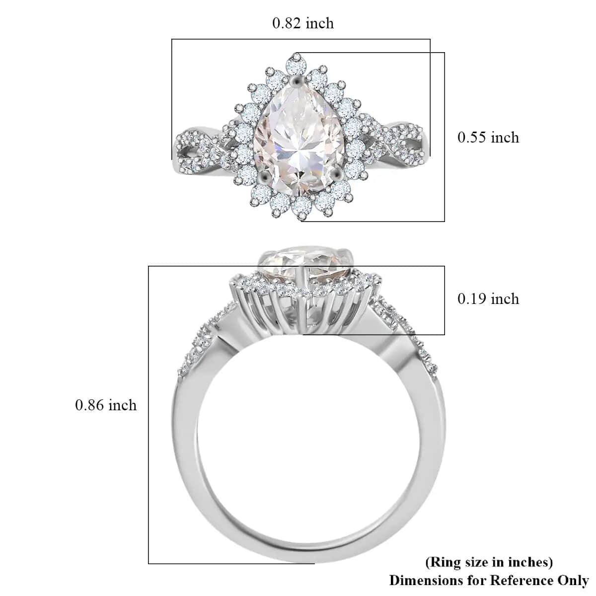 Moissanite (Pear 9x7mm) Split Shank Ring in Platinum Over Sterling Silver (Size 10.0) 2.15 ctw image number 6