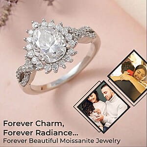 Moissanite Infinity Ring, Platinum Over Sterling Silver Ring, Moissanite Ring, Sunburst Ring 2.35 ctw