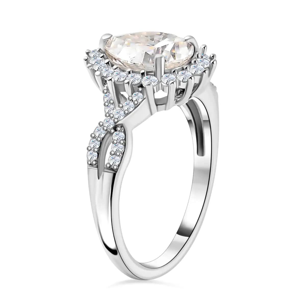 Moissanite Infinity Ring, Platinum Over Sterling Silver Ring, Moissanite Ring, Sunburst Ring 2.35 ctw image number 4