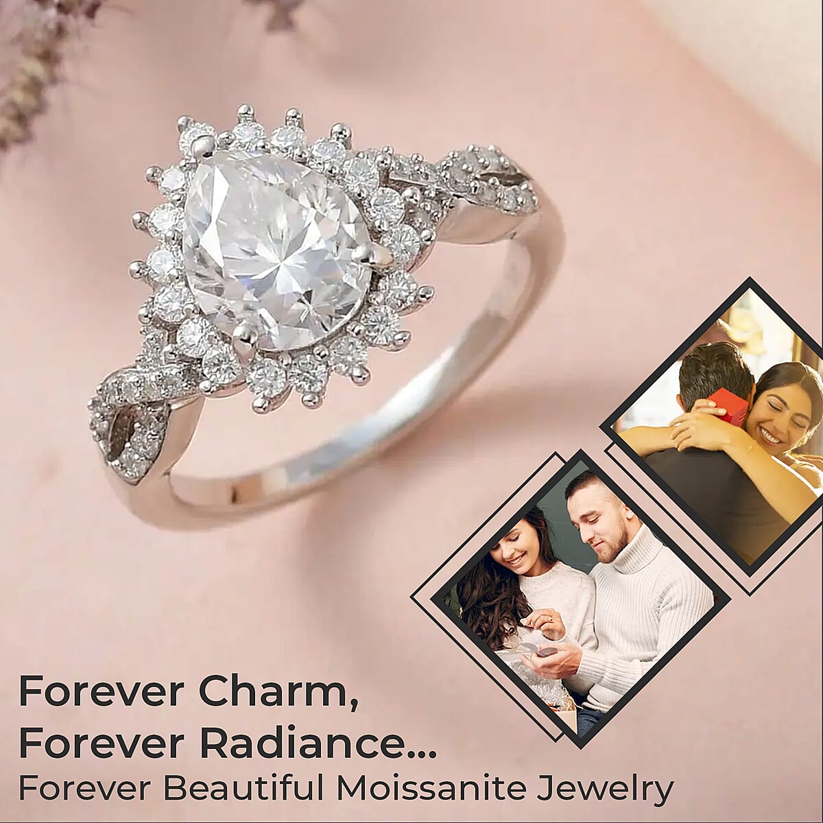 Moissanite 2.35 ctw Infinity Ring, Platinum Over Sterling Silver Ring, Moissanite Ring, Sunburst Ring (Size 8.0) image number 1