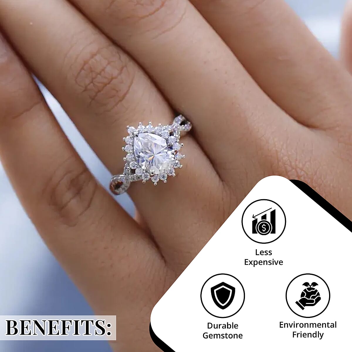 Moissanite 2.35 ctw Infinity Ring, Platinum Over Sterling Silver Ring, Moissanite Ring, Sunburst Ring (Size 8.0) image number 3