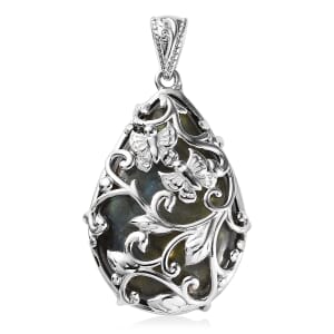 Malagasy Labradorite 35.20 ctw Fancy Pendant without Chain in Platinum Over Copper with Magnet