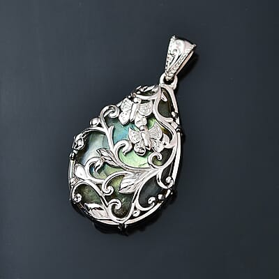Malagasy Labradorite 35.20 ctw Fancy Pendant without Chain in Platinum Over Copper with Magnet