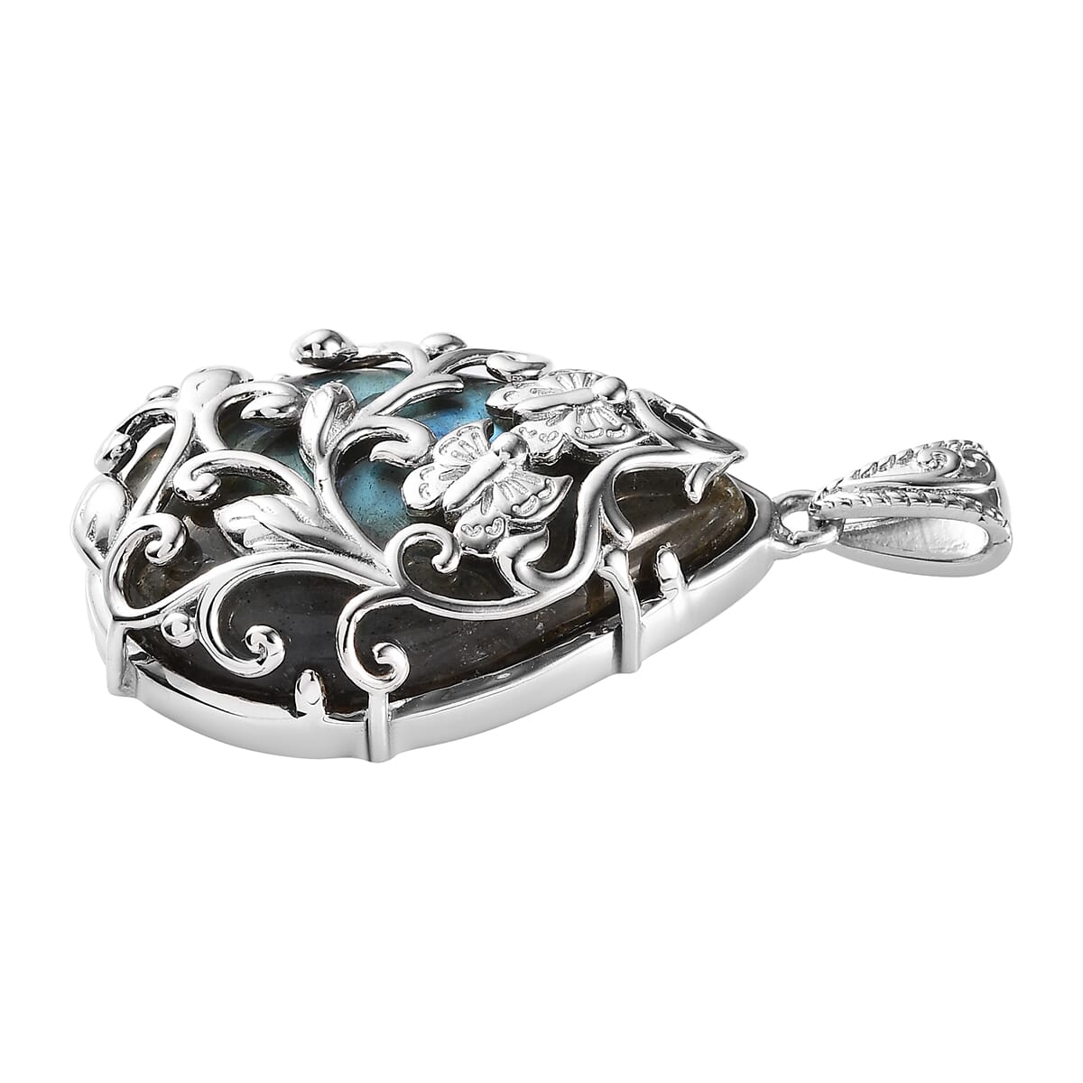 Malagasy Labradorite 35.20 ctw Fancy Pendant in Platinum Over Copper with Magnet image number 4