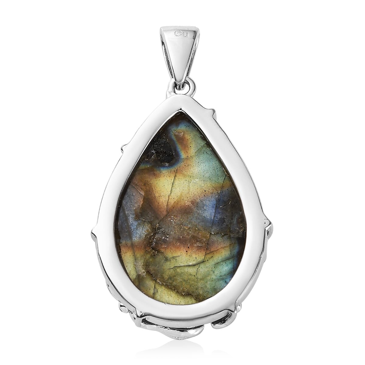Malagasy Labradorite 35.20 ctw Fancy Pendant in Platinum Over Copper with Magnet image number 5