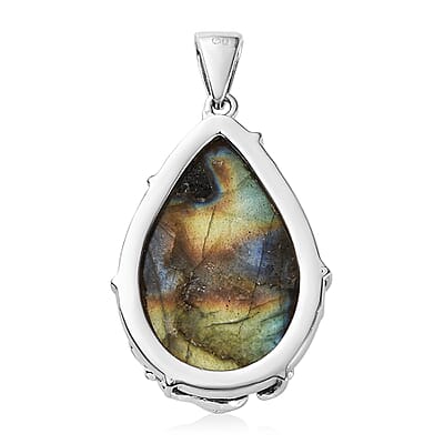 Malagasy Labradorite 35.20 ctw Fancy Pendant without Chain in Platinum Over Copper with Magnet