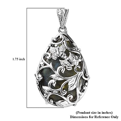 Malagasy Labradorite 35.20 ctw Fancy Pendant without Chain in Platinum Over Copper with Magnet