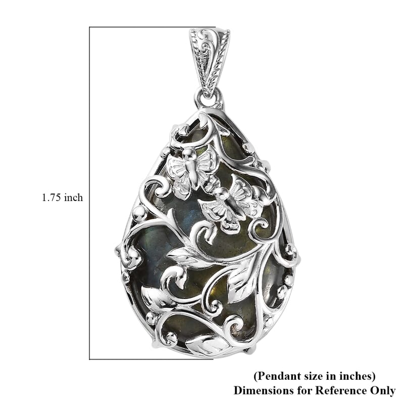 Malagasy Labradorite 35.20 ctw Fancy Pendant without Chain in Platinum Over Copper with Magnet