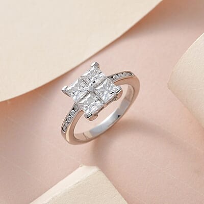 Moissanite Ring in Platinum Over Sterling Silver (Size 10.0) 1.50 ctw