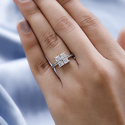 Moissanite Ring in Platinum Over Sterling Silver (Size 10.0) 1.50 ctw