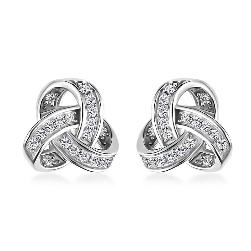Moissanite Knot Stud Earrings in Platinum Over Sterling Silver, Celtic Knot Earrings, Knot Studs,Moissanite Stud Earrings, Silver Moissanite Studs 0.35 ctw