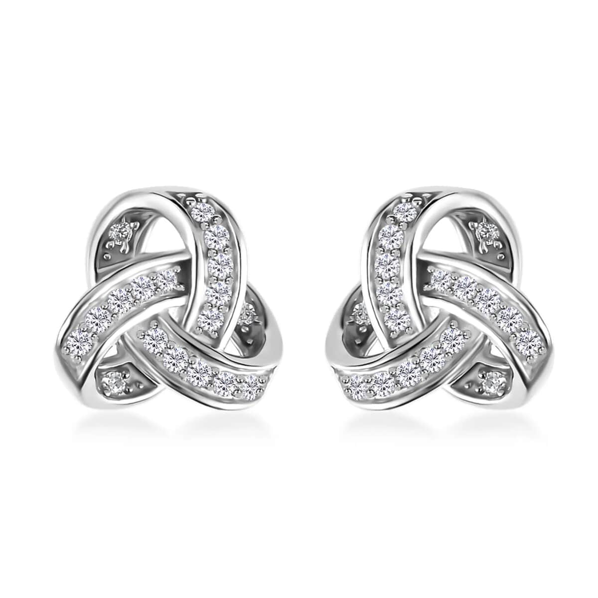 Moissanite Knot Stud Earrings in Platinum Over Sterling Silver, Celtic Knot Earrings, Knot Studs,Moissanite Stud Earrings, Silver Moissanite Studs 0.35 ctw image number 0