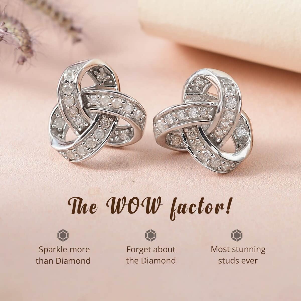 Moissanite Knot Stud Earrings in Platinum Over Sterling Silver (Delivery in 5-7 Business Days) 0.35 ctw image number 1