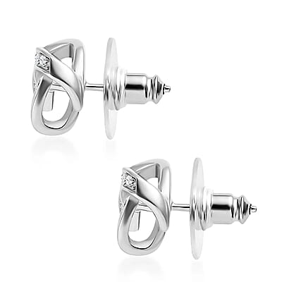 Moissanite Knot Stud Earrings in Platinum Over Sterling Silver, Celtic Knot Earrings, Knot Studs,Moissanite Stud Earrings, Silver Moissanite Studs 0.35 ctw