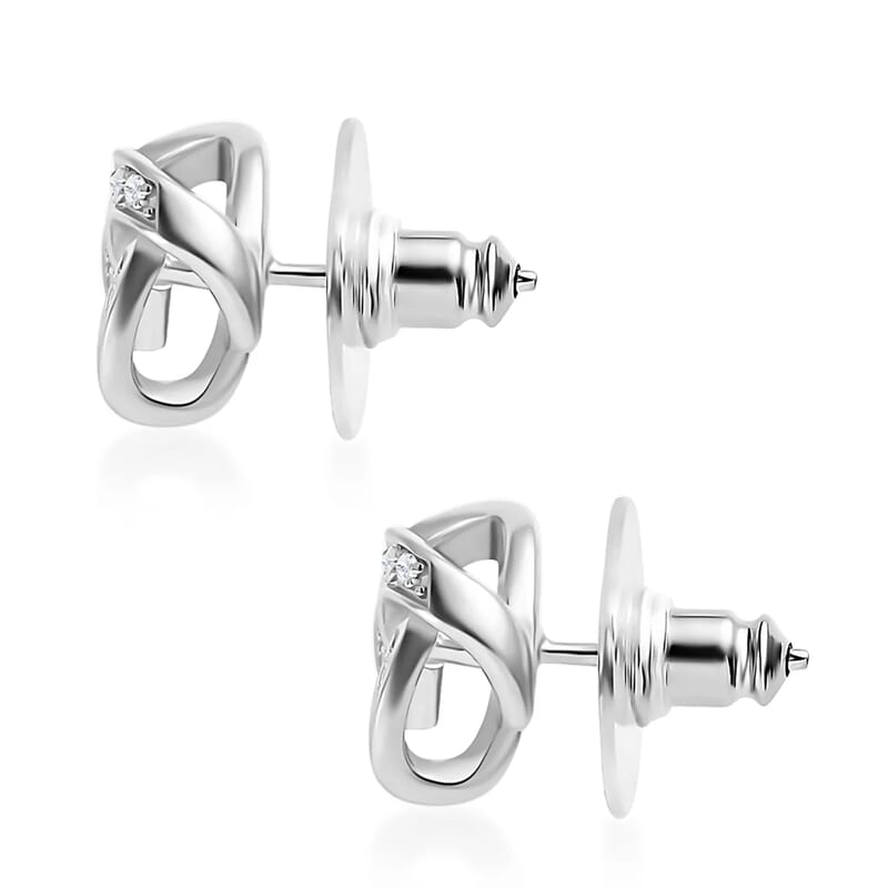 Moissanite Knot Stud Earrings in Platinum Over Sterling Silver, Celtic Knot Earrings, Knot Studs,Moissanite Stud Earrings, Silver Moissanite Studs 0.35 ctw