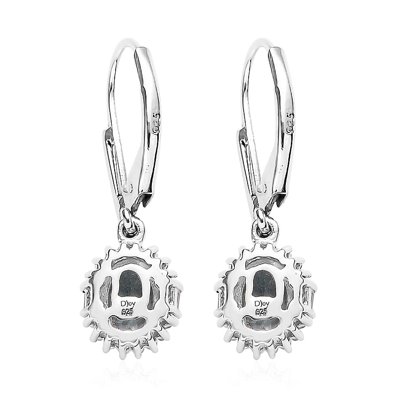 Premium Mangoro Aquamarine and White Zircon Lever Back Earrings in Platinum Over Sterling Silver 2.00 ctw